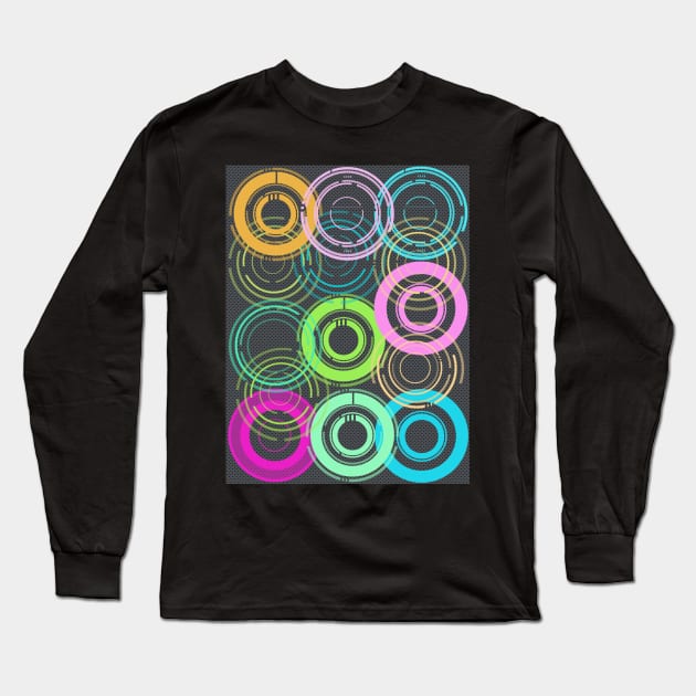 Neon Records 70s 60s POP Art Cyber Retro Pink Green Blue Orange Long Sleeve T-Shirt by Shayna